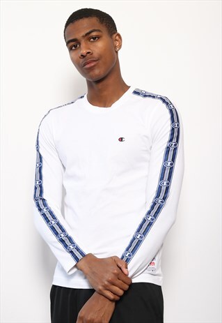 VINTAGE CHAMPION TAPE LOGO LONG SLEEVED T-SHIRT WHITE