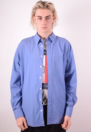 YVES SAINT LAURENT MENS VINTAGE SHIRT XL BLUE 90S