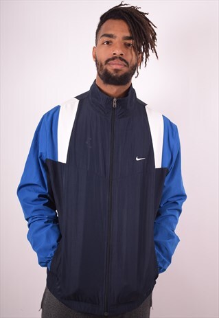 NIKE MENS VINTAGE TRACKSUIT TOP JACKET XL NAVY BLUE 90S
