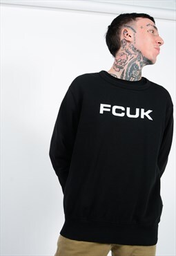 Vintage 90s FCUK Sweatshirt Black Spell Out