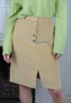 VINTAGE 90'S CORDUROY INDIE BUTTON FUNKY MIDI SKIRTS YELLOW