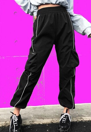BLACK CARGO STRIPED PANTS