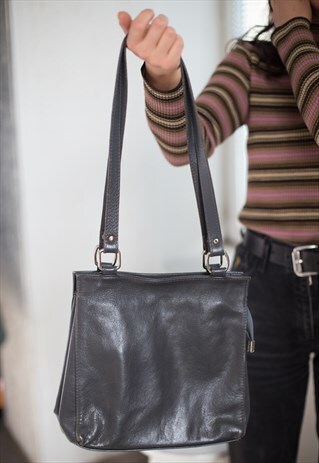 VINTAGE 80'S GREY LEATHER BAG