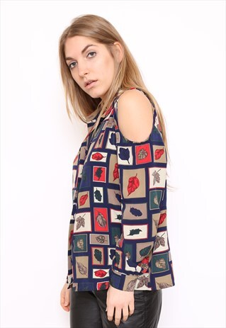 VINTAGE 90S PATCHWORK LEAF PRINT CUT OUT SHIRT