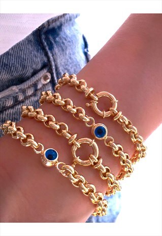 EVIL EYE CHAIN BRACELET, 925 STERLING SILVER,GOLD PLATED