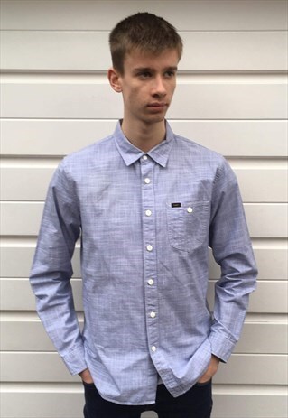 MENS VINTAGE 80S LEE SHIRT BLUE CHECKED LONG SLEEVE TOP