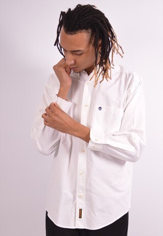 TIMBERLAND MENS VINTAGE SHIRT MEDIUM WHITE 90S