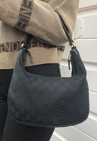 WOMENS GUCCI HANDBAG BLACK ALL OVER MONOGRAM PRINT BAG