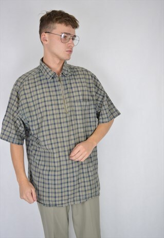 VINTAGE GREEN CHECKERED 1/4 ZIP CLASSIC SHIRT