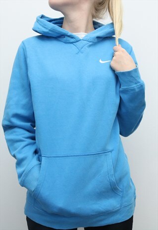 NIKE - BLUE EMBROIDERED SINGLE STITCH HOODIE - XLARGE