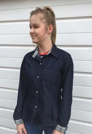 WOMENS BURBERRY SHIRT DARK BLUE DENIM NOVA CHECK TOP