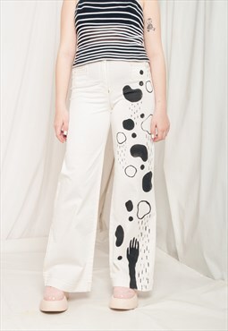 Reworked Jeans Y2K Vintage Hand-painted White Flares