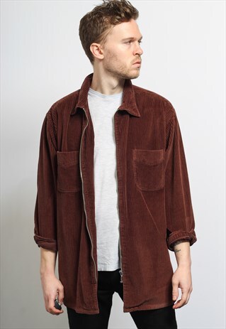 VINTAGE CORDUROY CORD SHIRT BROWN
