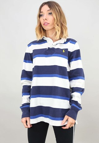 VINTAGE OVERSIZED POLO RALPH LAUREN STRIPE RUGBY SHIRT TOP