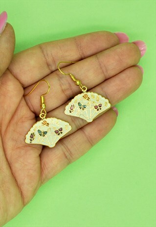 80S FLORAL FAN BOHO EARRINGS VINTAGE JEWELLERY