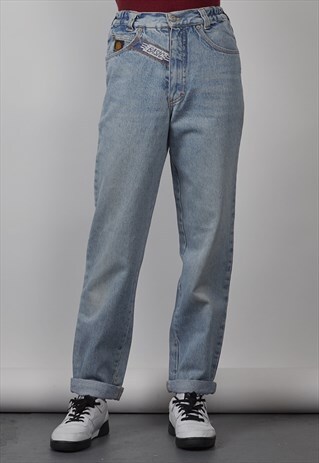 VINTAGE 80'S BADGED LIGHT-WASH MOM JEANS