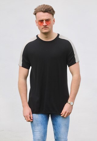DKNY USA SIDE STRIPED RIBBED T SHIRT
