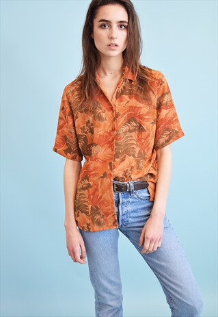90'S RETRO FLORAL PRINT OVERSIZED MOMS SHIRT BLOUSE TOP