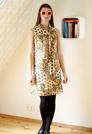 BROWN AND YELLOW NECK TIE DRESS
