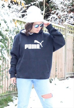 Puma embroidered spellout hoodie in black