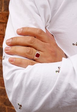 Signet Sterling Silver &  Ruby  Ring