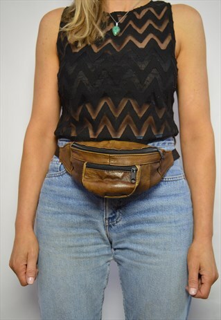 VINTAGE 90S BROWN LEATHER BUM BAG FANNY PACK GRUNGE RETRO