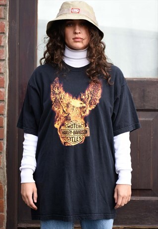 HARLEY-DAVIDSON 'PIG TRAIL' FLAMING EAGLE BLACK T-SHIRT