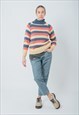 Vintage 90s High Neck Knitwear Jumper in Multi Stripe