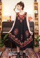 VINTAGE 90S PAISLEY EMBROIDRED HIPPY MIDI BEACH DRESS