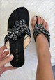 Black Faux Suede Toe-Post Sandals