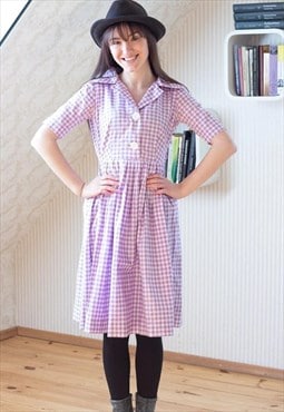 Purple and white checked cotton dress