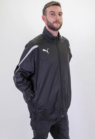 VINTAGE PUMA WINDBREAKER JACKET IN BLACK XL
