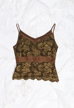 Vintage Y2K Whimsigoth Lace Top in Khaki