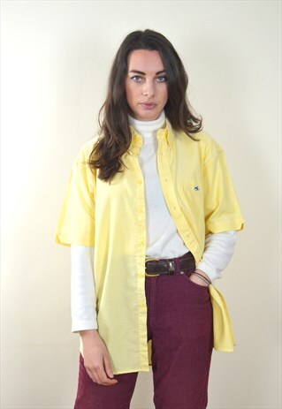 90S VINTAGE PASTEL YELLOW LE SHARK SHORT SLEEVE SHIRT