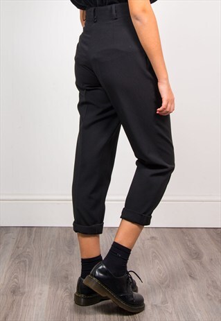 VINTAGE 90'S HIGH WAIST BLACK TAPERED TROUSERS
