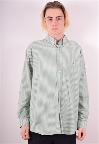 RALPH LAUREN MENS VINTAGE SHIRT XL GREEN STRIPES 90S