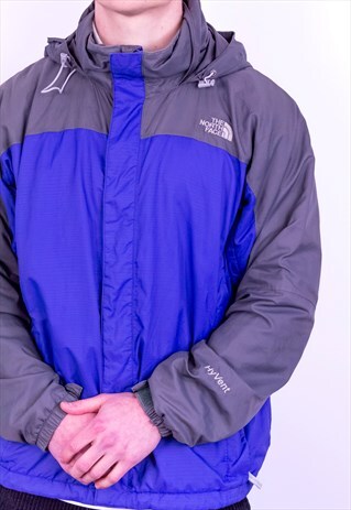 VINTAGE THE NORTH FACE HYVENT JACKET IN BLUE & GREY MEDIUM