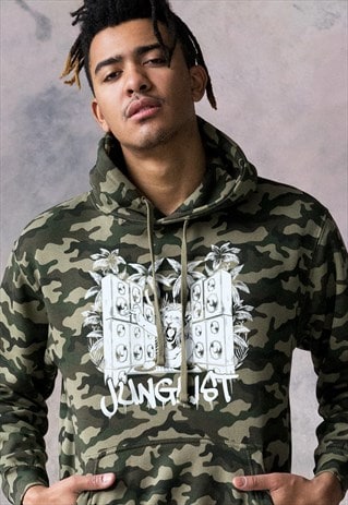 JUNGLIST LION DJ CAMO CAMOUFLAGE MENS HOODED TOP HOODIE