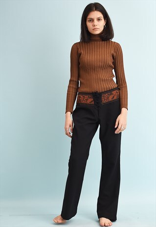 90'S RETRO LOW WAIST LACE-UP FOLK TROUSERS