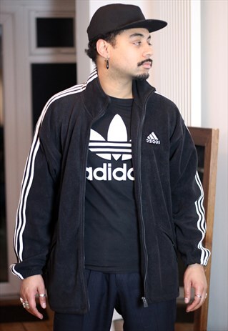VINTAGE ADIDAS BLACK FLEECE JACKET
