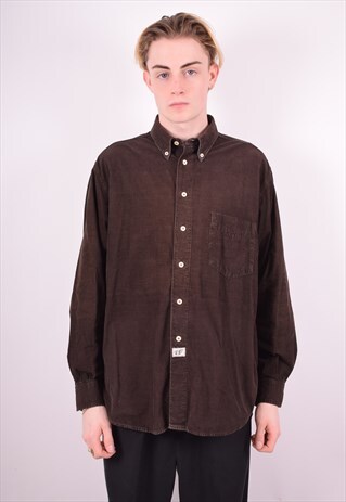 CARRERA MENS VINTAGE CORDUROY SHIRT LARGE BROWN 90'S