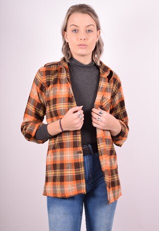 WOMENS VINTAGE SHIRT MEDIUM ORANGE CHECK 90S
