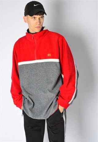 VINTAGE 90S RED GREY ZIP UP FLEECE