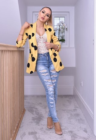 YELLOW POLKA DOT MOCK POCKET BLAZER