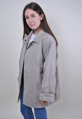 VINTAGE GRAY TERNCH, WOMEN AUTUMN CASUAL JACKET, SIZE L