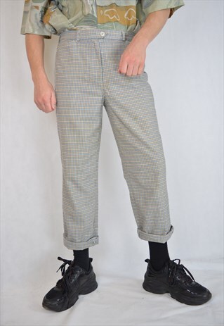 VINTAGE MULTICOLOUR CHECKERED STRAIGHT TROUSERS