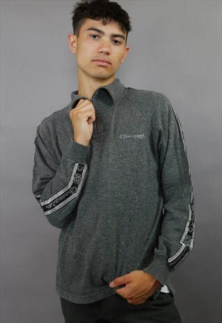 GREY CHAMPION 1/4 ZIP SWEATSHIRT WITH TAPED SLEEVES