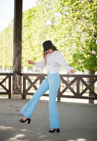 VINTAGE HAND-MADE TURQUOISE FLARE PANTS