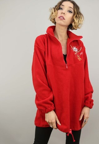 VINTAGE 90S OVERSIZED 1/4 ZIP RED FLEECE