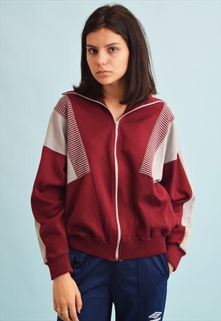 70'S RETRO MAROON SPORTS TRACKSUIT JACKET